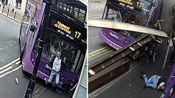 Човек, ударен от двуетажен автобус, влиза в кръчма...