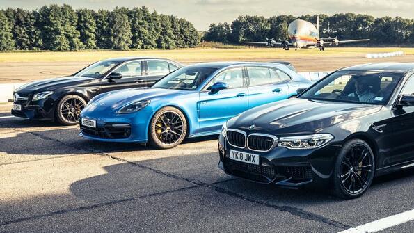 Немска битка: BMW M5, Mercedes-AMG E63 S и Panamera Turbo S E-Hybrid Sport Turismo!