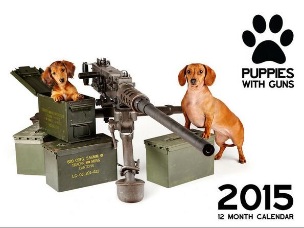 Мили кучешки погледи и смъртоносни оръжейни дула се обединяват в календар
