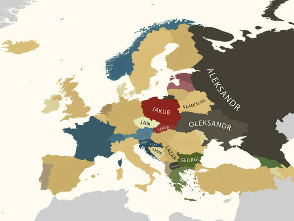 Карта на славянските страни с най-популярните имена!