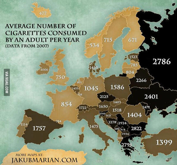 Карта на Европа: На кое място са славяните по употреба на цигари?