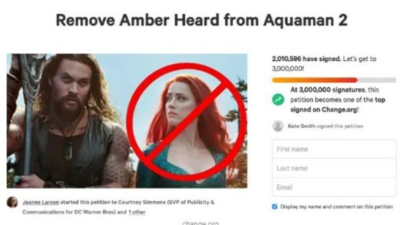 Подписка за отстраняването на Амбър Хърд от „Аквамен 2“ надмина 2 млн. души