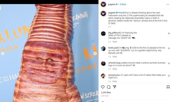 Хайди Клум разкри предизвикателна гледка изпод бруталния костюм на червей